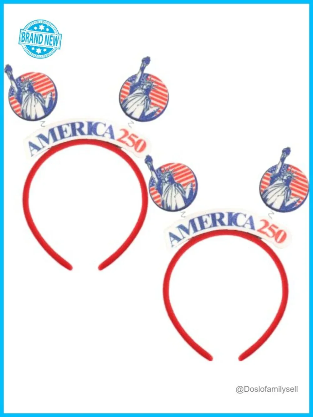 2 Pack Patriotic USA 250 Headbands 4th of July Hair Accessory Glitter